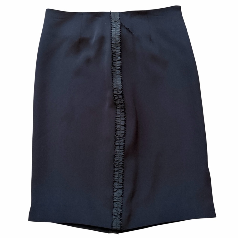 Monique Lhuillier Vintage Black Silk Pencil Skirt with Ribbon Trim 6